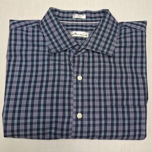 Peter Millar Navy and Light Blue Check Shirt Button Down XxLarge